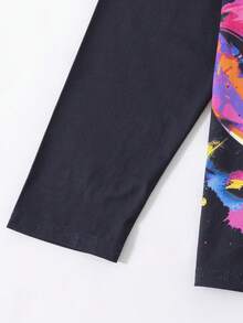 SHEIN Conjunto de pijama para casa de 2 piezas para niños preadolescentes con patrón de dinosaurios fosforescente de manga larga y pantalones largos cómodos y casuales con retardante de llama, para primavera/otoño - Negro - Ver 3