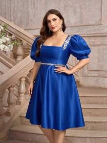 SHEIN Belle Plus Size Blue Ball Gown (Heavy-Duty) Elegant Prom Semi Formal Wedding Guest Dress, For Birthday, Graduation, Homecoming - Blue - View 6