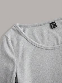 SHEIN EZwear 3pcs Basic Casual Round Neck Fleece Brushed Long Sleeve T-Shirt Crop Tops Set For Fall/Winter