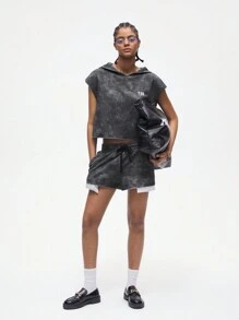 Maija 2 cái/bộ Bộ trang phục quần đùi có dây buộc phía trước và trên có cánh dơi Back To School dành cho nữ, màu xám - Xám - Xem 2