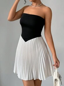 Elenzga Váy ống xếp ly hai tông màu cho trang phục dự tiệc ngắn cho nữ - Nhiều màu - Xem 4