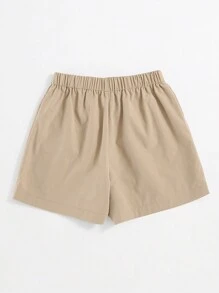 SHEIN EZwear Plus Flap Pocket Knot Waist Shorts - Khaki - View 2