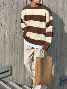 DAZY Jersey de punto de bloques de color para hombre para el otoño - Café integral - Ver 6
