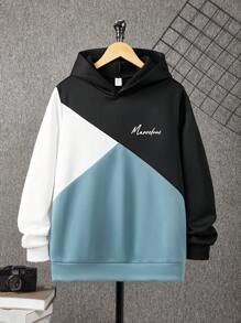 SHEIN 青少年男童休闲宽松舒适印花撞色卫衣，适合秋冬季穿着 - 彩色 - 查看 1