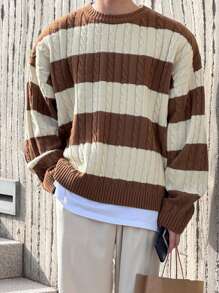 DAZY Jersey de punto de bloques de color para hombre para el otoño - Café integral - Ver 1