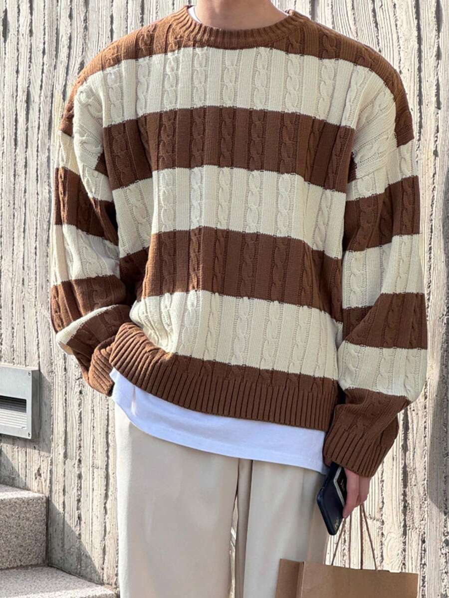 DAZY Jersey de punto de bloques de color para hombre para el otoño - Café integral - Ver 1