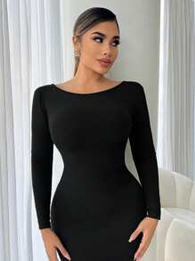 SHEIN SXY Fall Sexy Summer 3D Flower Backless Black & White Color Block Women's T-Shirt