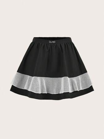  SHEINNeu女式束腰褶邊對比色休閒短裙，網球短裙，美國國慶短裙