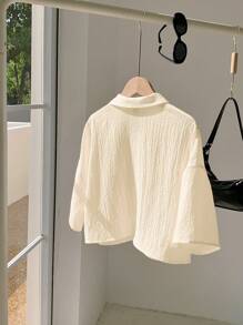 Comfortcana 杏色編織女式短袖衫 - 杏色 - 查看 2