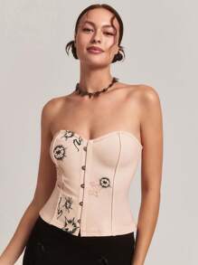 SHEINNeu Top sin tirantes de estilo sencillo para mujer con estampado para uso diario - Albaricoque - Ver 1