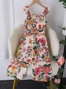 Tuta estiva per giovani ragazze con maniche a campana, elegante, con colori retrò, alla moda e classica, comoda per uscite e uso quotidiano, per occasioni in famiglia e casual - Multicolore - Visualizzare 2