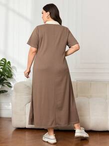 Mulvari Plus Letter Patched Contrast Collar Tee Dress