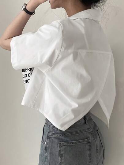 Women Plus Size Casual Crossed Asymmetric Button Short Sleeve Plain Blouse, Versatile Daily Wear