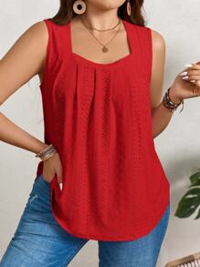 SHEIN LUNE Plus Size Women's Summer Casual Pink Tank Top - Red - View 1