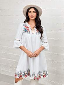 SHEIN LUNE 夏季花卉印花浪漫假期女裝 - 白色 - 查看 6