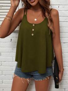 SHEIN LUNE Women's Solid Color Simple Daily Wear Camisole - Army Green - View 3