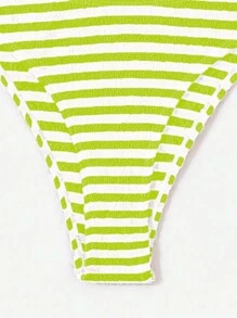 SHEIN Swim 條紋抹胸式泳衣和泳褲比基尼套裝夏日海灘 - 彩色 - 查看 4