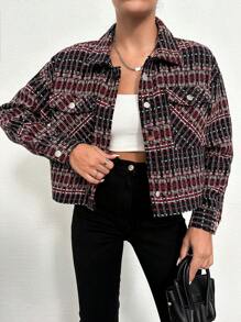 EURMUSE Printed Button Front Flap Pocket Jacket - Multicolor - View 1