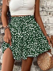 Breezaya Quần short thắt lưng túi giấy in Allover - Màu xanh lá cây đậm - Xem 5