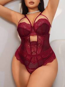 SHEIN Plus Size Women's Sexy Lace Decorated Bodysuit