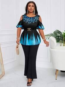 SHEIN Lady 1pc Plus Size Women Gradient Pattern T-Shirt, Pride Month Theme, Black Top For Summer