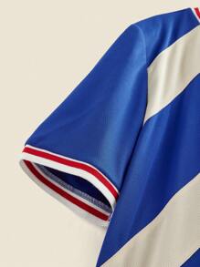 THE HAPPY LOOK Teenager Boys' Colorblock Breathable Knit Fabric Outdoor Sports Casual Loose Crew Neck Short Sleeve T-Shirt, Spring Summer