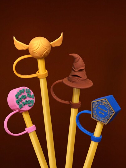 HARRY POTTER X SHEIN Chocolate Frog, Golden Snitch, Birthday Cake, The Sorting Hat Daily Use Silicone Straw Cover, Single Pack (Straw Not Included), For Gifts