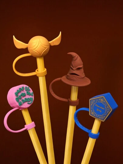 HARRY POTTER X SHEIN 巧克力蛙、金色飞贼、生日蛋糕、分院帽日常硅胶吸管套，单包装（不含吸管），送礼佳品，返校季好物