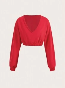 SHEIN Unity Sudadera de mujer sexy de cuello en V profundo, de manga larga y corta para el otoño - Rojo - Ver 1
