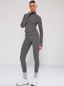 Musera Sport 高腰修身缝线细节运动紧身裤，适合板式网球、网球、匹克球、健身房、普拉提、日常休闲穿着。 - 深灰色 - 查看 3