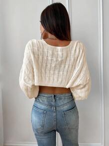 Chiquease Áo Cardigan tay ngắn hở vai màu trơn cho nữ, hở phía trước cho mùa xuân/hè, áo dài tay - Màu be - Xem 2