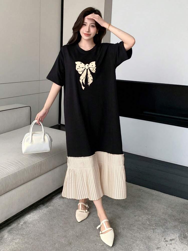 Summer Elegant Women Bowknot Patchwork Dress,Ruffle,Casual Women Dresses