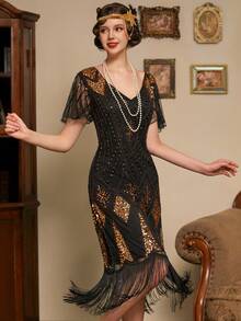 1920s Vintage Flapper Dresses Women Ball Gown Elegant Prom Semi Formal Wedding Guest Dress, For Birthday, Graduation, Homecoming - Black - View 7