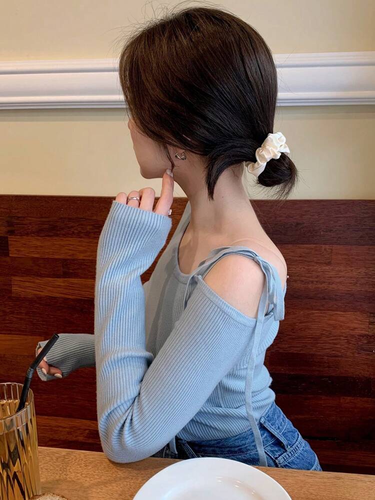 Women's Solid Color Simple Daily Oblique-Shoulder Sweater,Long Sleeve Tops