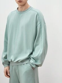 Manfinity INSISELF 2pcs Men's Knit Loose Casual Long-Sleeved Round Neck Pullover Sweatshirt And High-Waisted Straight Shorts Set, Suitable For Daily Wear