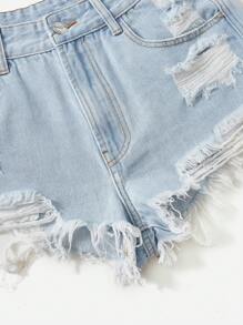 SHEIN EZwear High Waist Ripped Raw Hem Denim Shorts