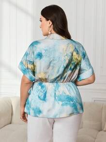 Modelyn Camisa simple diaria de manga corta estampada para mujer de talla grande