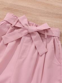 SHEIN Bộ quần áo và quần ngắn tay tinh tế thời trang thanh lịch cho cô gái Tween - Hồng - Xem 7