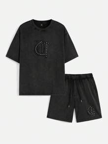 Manfinity NXTstreet Men's Wide Round Neck Short Sleeve Knitted T-Shirt Set - Black - View 1