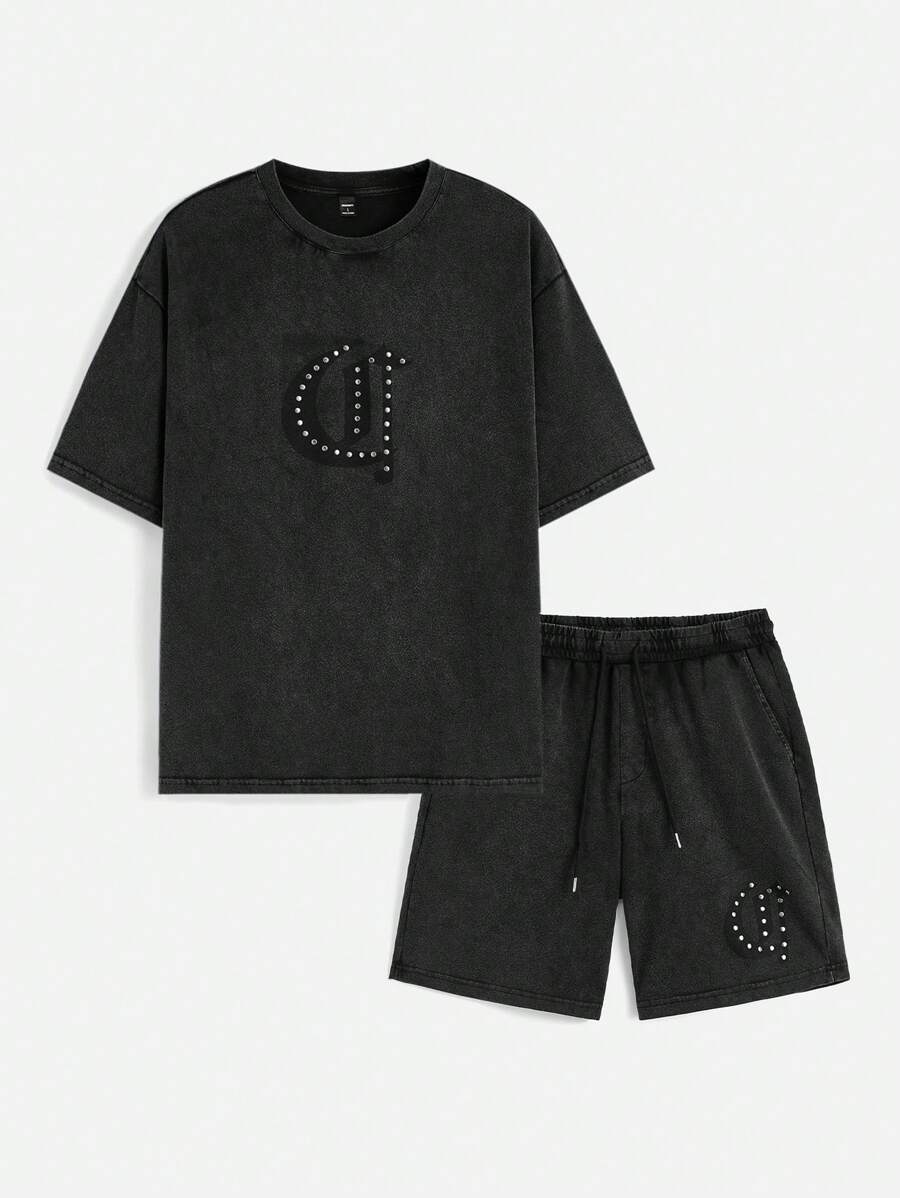 Manfinity NXTstreet Men's Wide Round Neck Short Sleeve Knitted T-Shirt Set - Black - View 1