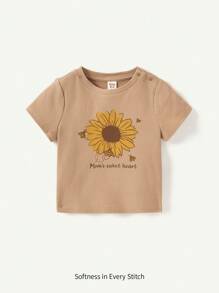 Cozy Pixies 嬰兒女童針織質地花紋短袖圓領T恤上衣