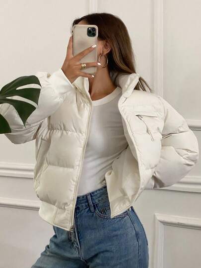 DAZY Women's Casual Solid Color Short Jacket, Winter ,Winter Women Clothes,Winter Coat Women