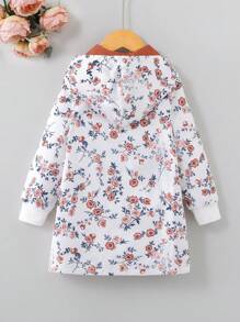 SHEIN Young Girls' Digital Printed Floral Pattern Hooded Jacket With Button Details - Multicolor - View 2