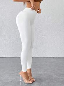SHEIN SXY Solid High Waist Leggings - White - View 7