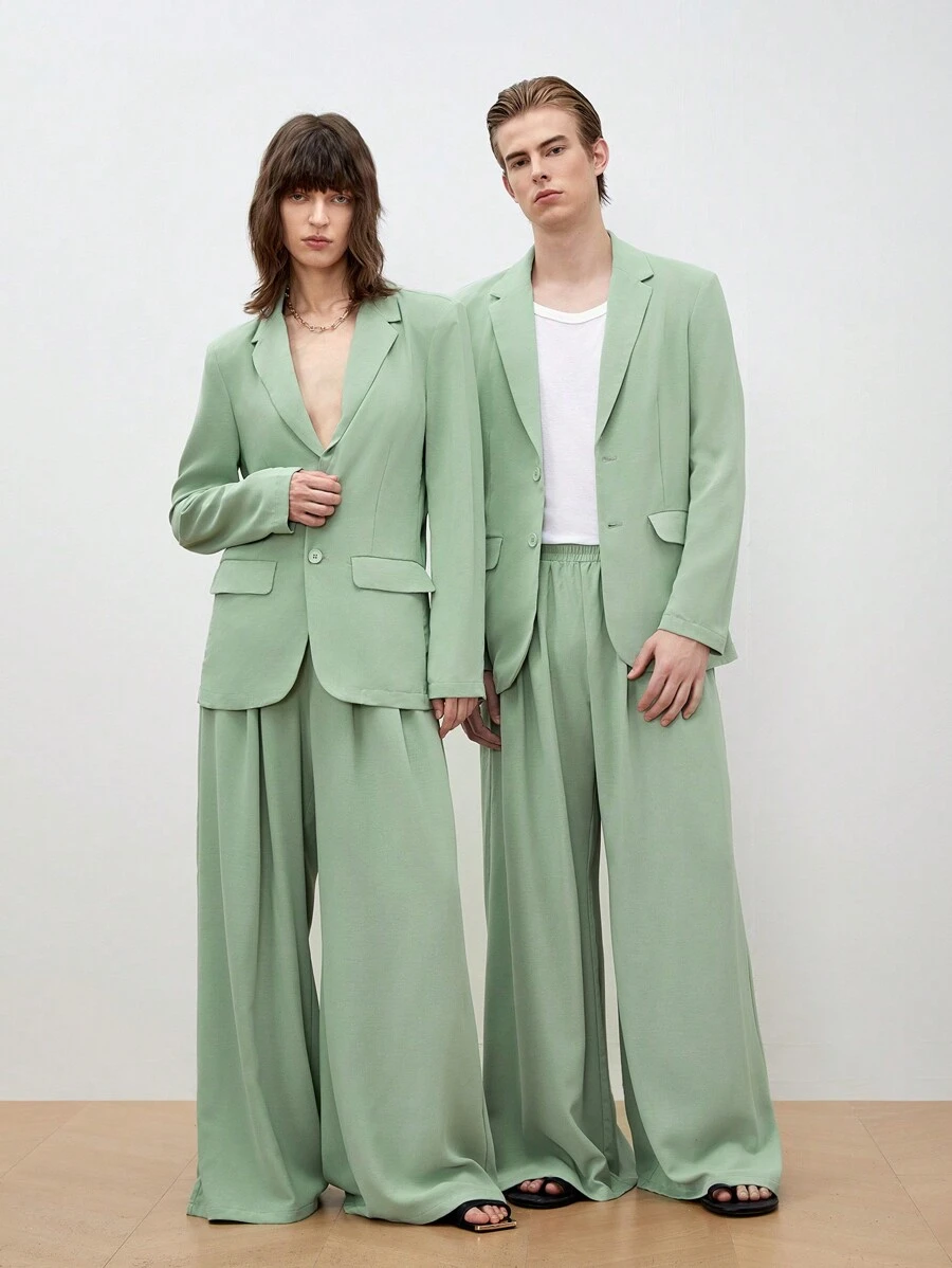 Manfinity INSISELF 2入組男款寬鬆長袖編織休閒套裝，適用於春秋季節 - 薄荷綠 - 查看 1