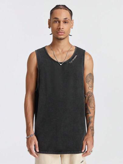 Manfinity RebelGame Camiseta de tirantes de cuello redondo holgada con patrón de copos de nieve para hombre, adecuada para el verano