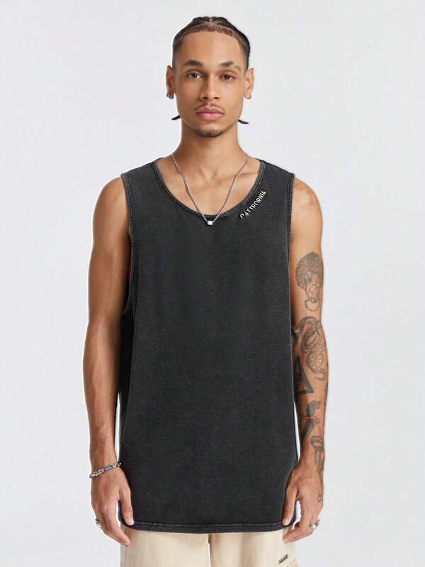 Manfinity RebelGame Men's Loose Stir-Fry Snowflake Pattern Sleeveless Round Neck Tank Top, Suitable For Summer