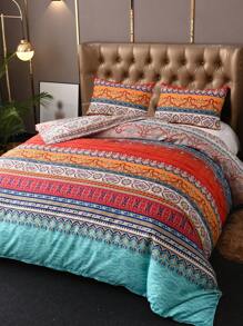 3pcs/set Scroll Pattern Duvet Cover Set Without Filler, 1 Duvet Cover & 2 Pillowcase, Boho Polyester Bedding Set For Home - Multicolor - View 2