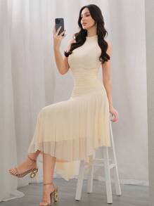 Modelyn Women's Solid Color Simple Daily Sleeveless Dress Long Evening Dresses - Apricot - View 7