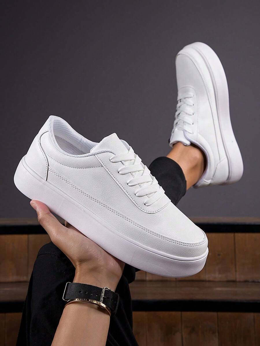 Men's Leather White Skate Shoes Outdoor Thick-Soled Black Skate Shoes Leather Blue Skate Shoes Outdoor Student Skate Shoes Sneakers